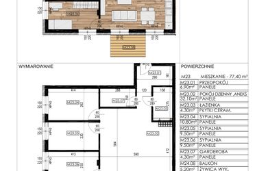 Rzut - Mieszkanie na sprzedaż 4 pokoje o powierzchni 76,89 m² - numer F23 w Osiedle Sosnowa