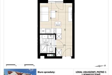 Rzut - Mieszkanie na sprzedaż 1 pokój o powierzchni 19,74 m² - numer B3/1/15 w Montano bud. B3 - apartamenty inwestycyjne