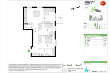 Rzut - Mieszkanie na sprzedaż 3 pokoje o powierzchni 62,93 m² - numer A.20 w Osiedle Zielna IV