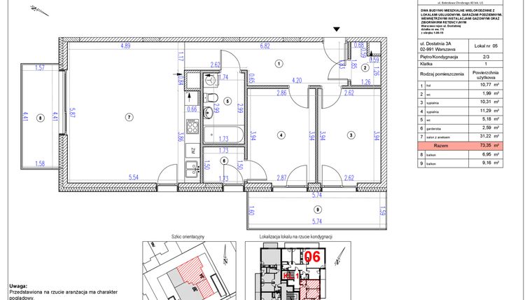 Rzut - Mieszkanie na sprzedaż 3 pokoje o powierzchni 73,35 m² - numer A5 w Vilanovia Park