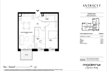 Rzut - Mieszkanie na sprzedaż 3 pokoje o powierzchni 57,7 m² - numer 23 w Antracyt