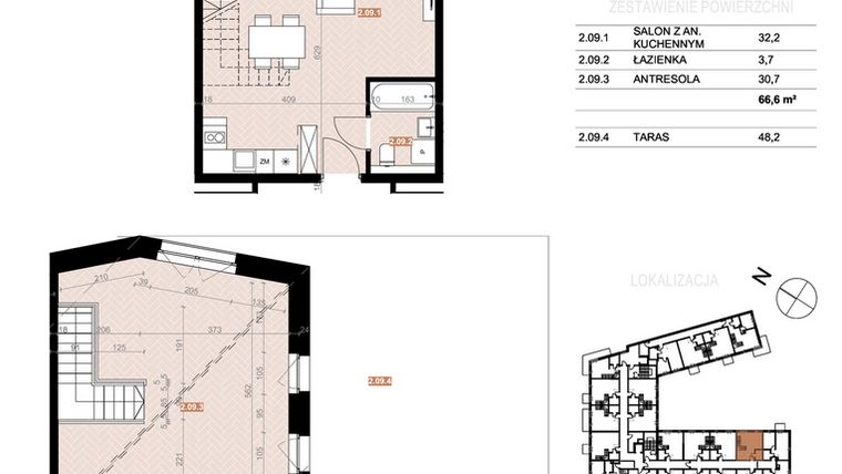 Rzut - Mieszkanie na sprzedaż 2 pokoje o powierzchni 66,6 m² - numer 209 w Szczecińska 20