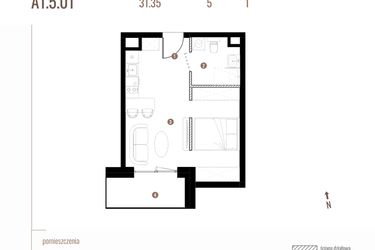 Rzut - Mieszkanie na sprzedaż 1 pokój o powierzchni 31,35 m² - numer A1.5.01 w Belg Apartamenty etap II