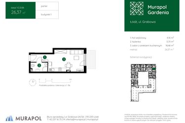 Rzut - Mieszkanie na sprzedaż 1 pokój o powierzchni 26,37 m² - numer 1.C.0.06 w Murapol Gardenia