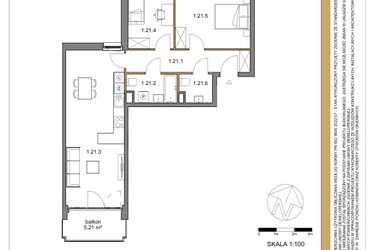 Rzut - Mieszkanie na sprzedaż 3 pokoje o powierzchni 67,28 m² - numer 21 w Osiedle Sfera etap II