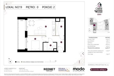 Rzut - Mieszkanie na sprzedaż 2 pokoje o powierzchni 44,07 m² - numer M219 w Osiedle Witaj etap II