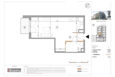 Rzut - Mieszkanie na sprzedaż 1 pokój o powierzchni 36,99 m² - numer A2/1 w 5th Avenue Apartments