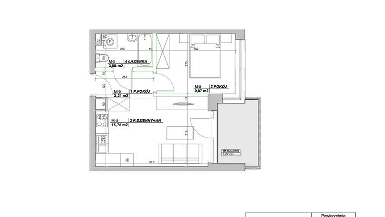 Rzut - Mieszkanie na sprzedaż 2 pokoje o powierzchni 32,71 m² - numer A5 w Laurowy Zakątek
