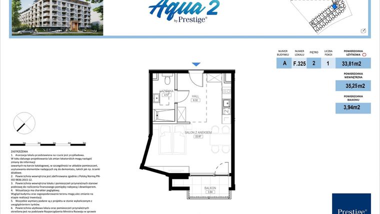 Rzut - Mieszkanie na sprzedaż 1 pokój o powierzchni 33,81 m² - numer F.325 w Bel Mare (Międzyzdroje)