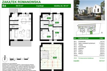 Rzut - Dom na sprzedaż 4 pokoje o powierzchni 85 m² - numer R4 w Zakątek Romanowska