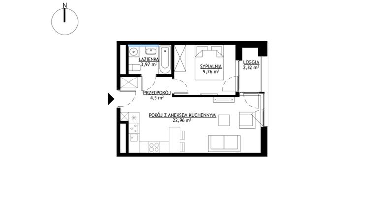 Rzut - Mieszkanie na sprzedaż 2 pokoje o powierzchni 41,19 m² - numer M31 w KrakoVska etap 2