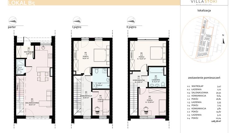 Rzut - Dom na sprzedaż 5 pokoi o powierzchni 108,78 m² - numer B5 w Villa Stoki (domy)