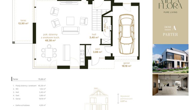 Rzut - Dom na sprzedaż 5 pokoi o powierzchni 191,28 m² - numer 1A w Villa Flora