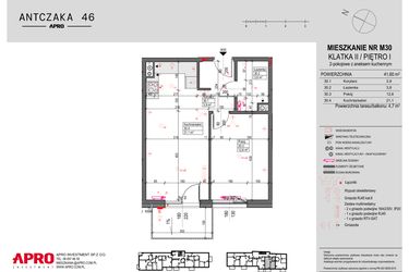 Rzut - Mieszkanie na sprzedaż 2 pokoje o powierzchni 41,6 m² - numer 30 w Antczaka 46