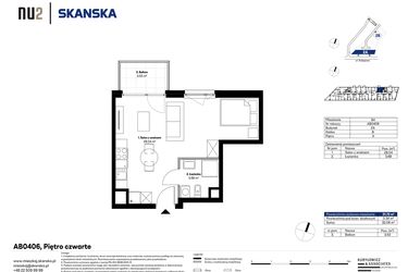 Rzut - Mieszkanie na sprzedaż 1 pokój o powierzchni 31,72 m² - numer AB0406 w NU2 Warszawa Wola