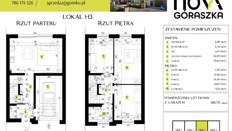 Rzut - Mieszkanie na sprzedaż 5 pokoi o powierzchni 147,9 m² - numer H3 w Nova Góraszka