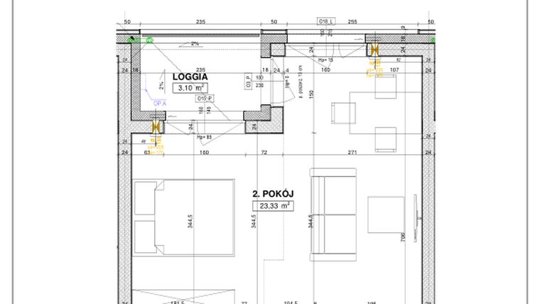 Rzut - Mieszkanie na sprzedaż 1 pokój o powierzchni 37,33 m² - numer B105 w Nowe Centrum Południowe etap IV