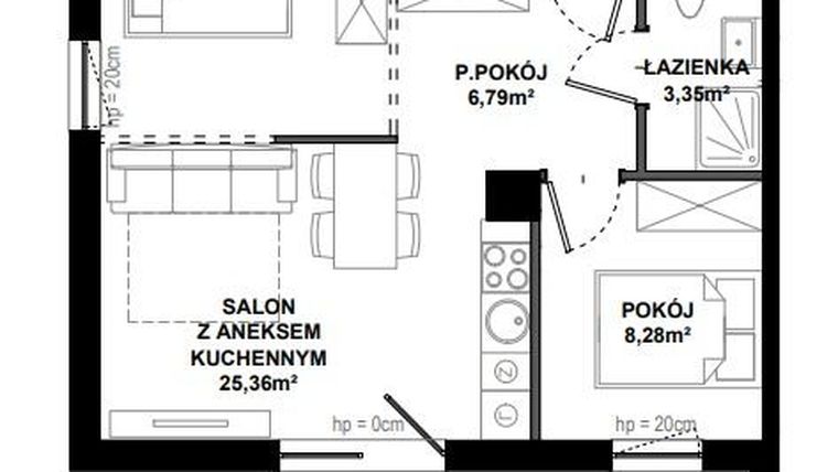 Rzut - Mieszkanie na sprzedaż 2 pokoje o powierzchni 44,77 m² - numer C.7 w Apartamenty Bałtyk