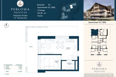 Rzut - Mieszkanie na sprzedaż 2 pokoje o powierzchni 35,4 m² - numer B1/006 w Perłowa Przystań - Szklarska Poręba