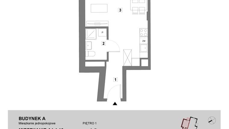 Rzut - Mieszkanie na sprzedaż 1 pokój o powierzchni 28 m² - numer A1.1.10 w ATAL Grabiszyn