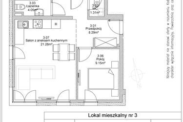 Rzut - Mieszkanie na sprzedaż 4 pokoje o powierzchni 61,38 m² - numer 3 w Apartamenty Jasińskiego