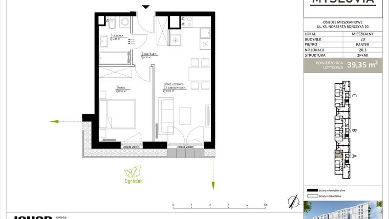 Rzut - Mieszkanie na sprzedaż 2 pokoje o powierzchni 39,35 m² - numer M.LM.20.3 w Myslovia