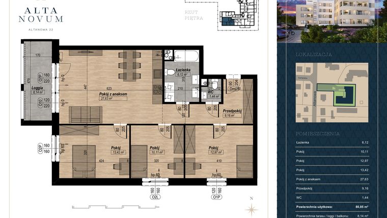 Rzut - Mieszkanie na sprzedaż 4 pokoje o powierzchni 80,85 m² - numer 22 w Alta Novum