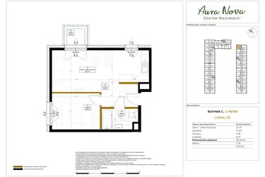 Rzut - Mieszkanie na sprzedaż 2 pokoje o powierzchni 43,16 m² - numer 25 w Aura Nova etap II
