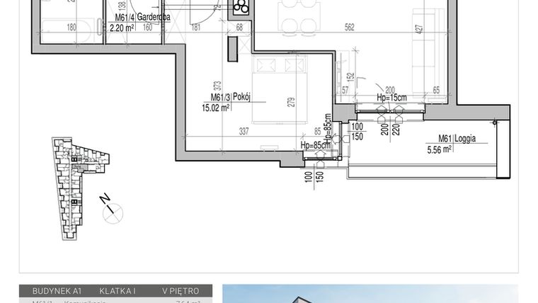 Rzut - Mieszkanie na sprzedaż 2 pokoje o powierzchni 53,87 m² - numer 61 w Aleja