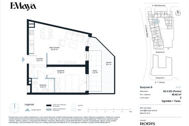 Rzut - Mieszkanie na sprzedaż 2 pokoje o powierzchni 48,42 m² - numer B2.0.M2 w EMaya
