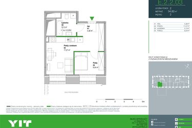 Rzut - Mieszkanie na sprzedaż 2 pokoje o powierzchni 34,82 m² - numer E.2.2.03 w Aroma Park Lofty