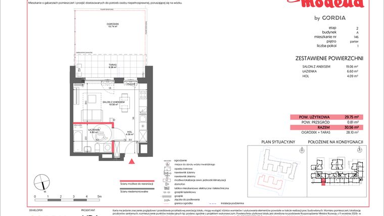 Rzut - Mieszkanie na sprzedaż 1 pokój o powierzchni 29,75 m² - numer A.146 w Modena II