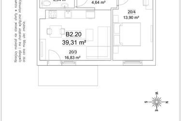 Rzut - Mieszkanie na sprzedaż 2 pokoje o powierzchni 39,31 m² - numer B2.20 w Osiedle Versus