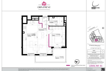 Rzut - Mieszkanie na sprzedaż 2 pokoje o powierzchni 51,78 m² - numer 61 w Ornament