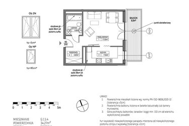 Rzut - Mieszkanie na sprzedaż 1 pokój o powierzchni 34,27 m² - numer G.1.5.4 w City Park bud. G i H