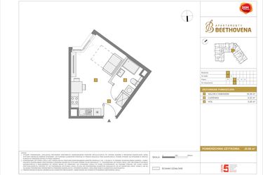 Rzut - Mieszkanie na sprzedaż 1 pokój o powierzchni 25,86 m² - numer D7 w Apartamenty Beethovena etap 2