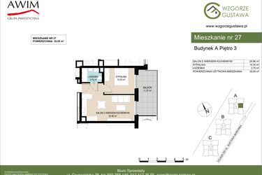 Rzut - Mieszkanie na sprzedaż 2 pokoje o powierzchni 35,05 m² - numer A27 w Wzgórze Gustawa