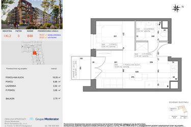 Rzut - Mieszkanie na sprzedaż 1 pokój o powierzchni 29,81 m² - numer I-B48 w Industria etap I-B