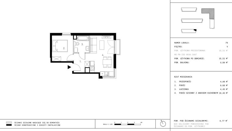 Rzut - Mieszkanie na sprzedaż 2 pokoje o powierzchni 35,51 m² - numer C9.5 w Wynalazek 3A