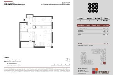Rzut - Mieszkanie na sprzedaż 3 pokoje o powierzchni 54,05 m² - numer M.B.2.040 w CUKROWNIA