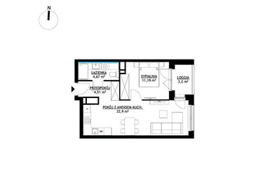 Rzut - Mieszkanie na sprzedaż 2 pokoje o powierzchni 43,27 m² - numer A17 w FUTURO