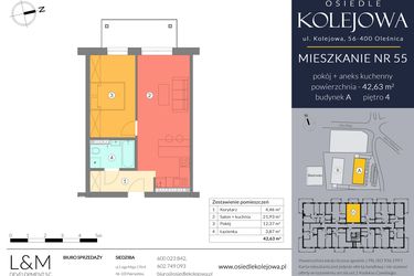 Rzut - Mieszkanie na sprzedaż 2 pokoje o powierzchni 42,63 m² - numer A.55 w Osiedle Kolejowa