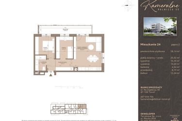Rzut - Mieszkanie na sprzedaż 3 pokoje o powierzchni 58,14 m² - numer M-24 w Kameralne