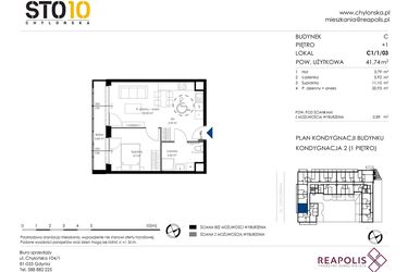 Rzut - Mieszkanie na sprzedaż 2 pokoje o powierzchni 41,74 m² - numer C1/1/03 w Chylońska STO10 etap III