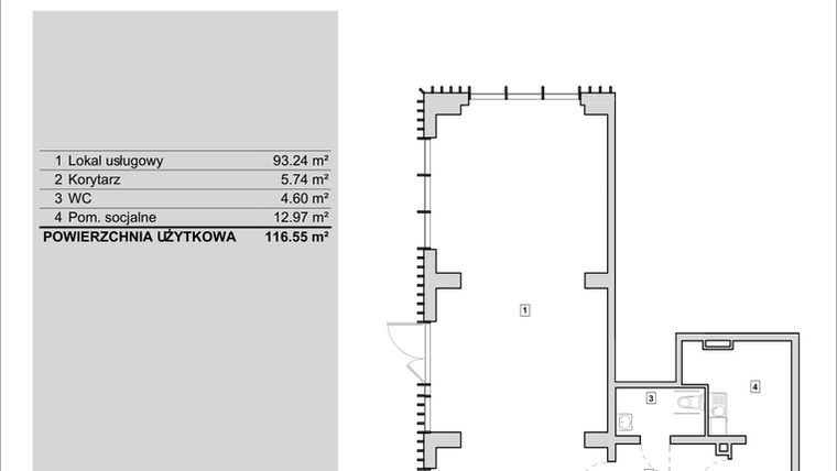 Rzut - Lokal użytkowy na sprzedaż 1 pokój o powierzchni 116,55 m² - numer H1-U-0-1 w Heyki City