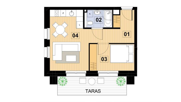 Rzut - Mieszkanie na sprzedaż 2 pokoje o powierzchni 36,79 m² - numer L5 w Green Park Resort III