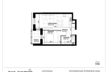 Rzut - Mieszkanie na sprzedaż 2 pokoje o powierzchni 39,43 m² - numer C.38 w Narcyzowe Wzgórza II