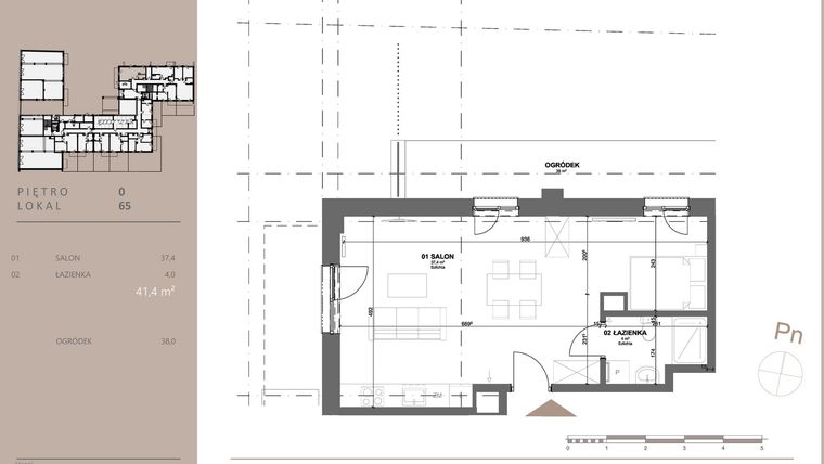 Rzut - Mieszkanie na sprzedaż 1 pokój o powierzchni 41,32 m² - numer 65 w BETWEEN