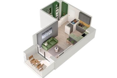 Rzut - Mieszkanie na sprzedaż 1 pokój o powierzchni 26,77 m² - numer C.79.C w Quercus bud. C