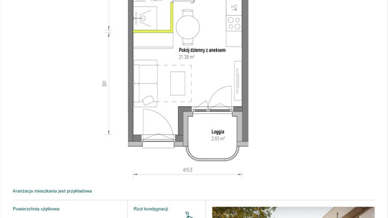 Rzut - Mieszkanie na sprzedaż 1 pokój o powierzchni 25,4 m² - numer A/2/58 w Skorosze Vita